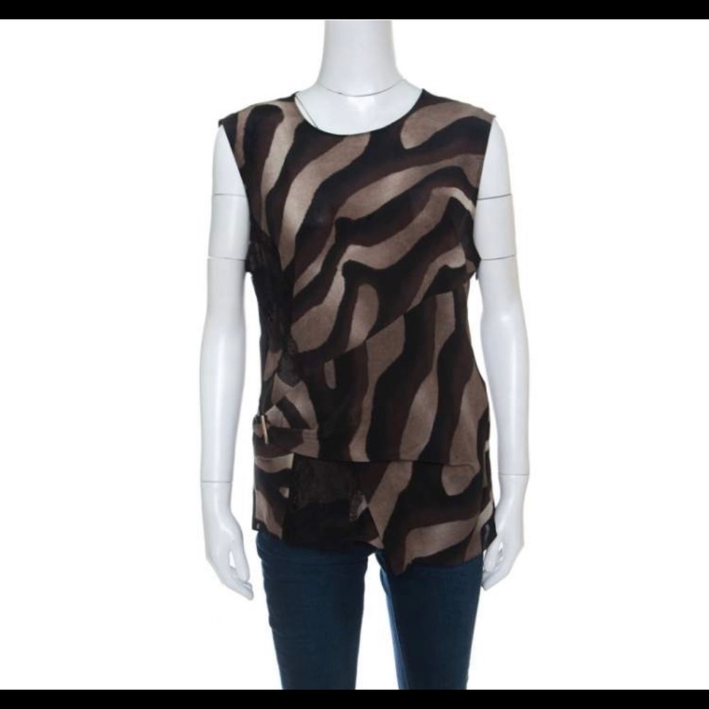 Salvatore Ferragamo tiger print silk & lace top